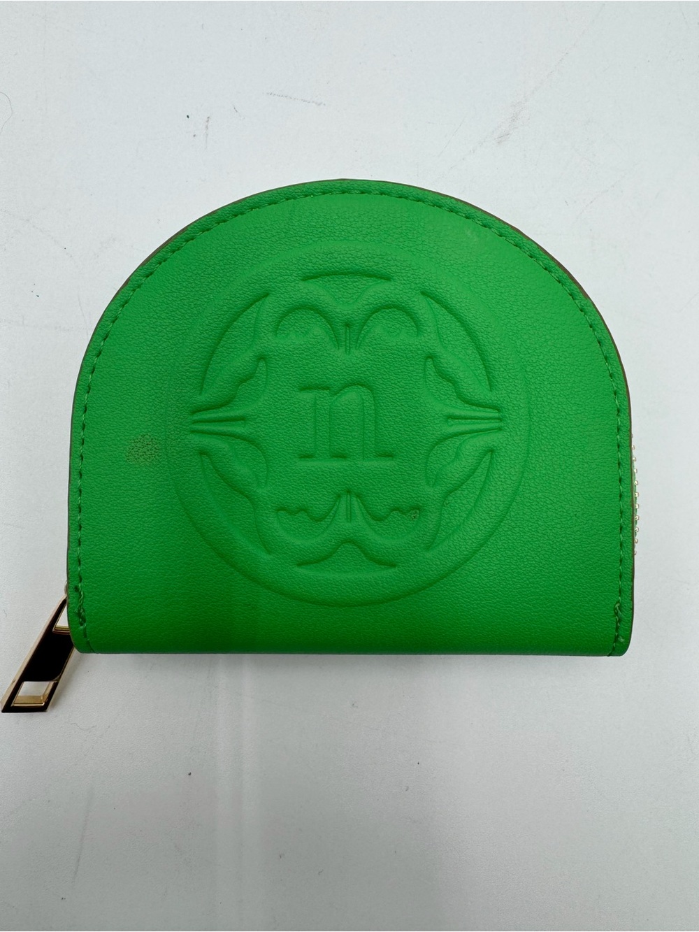 Nanette Lepore Green Zip Around Coin Purse Card Wallet Embossed Logo Compact